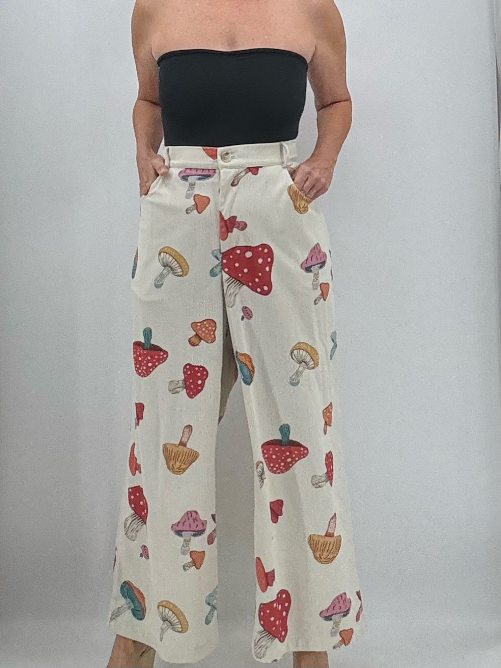 Cider Cottagecore Earthy Mushroom Novelty Print Corduroy Wide Leg Pants Size 1X